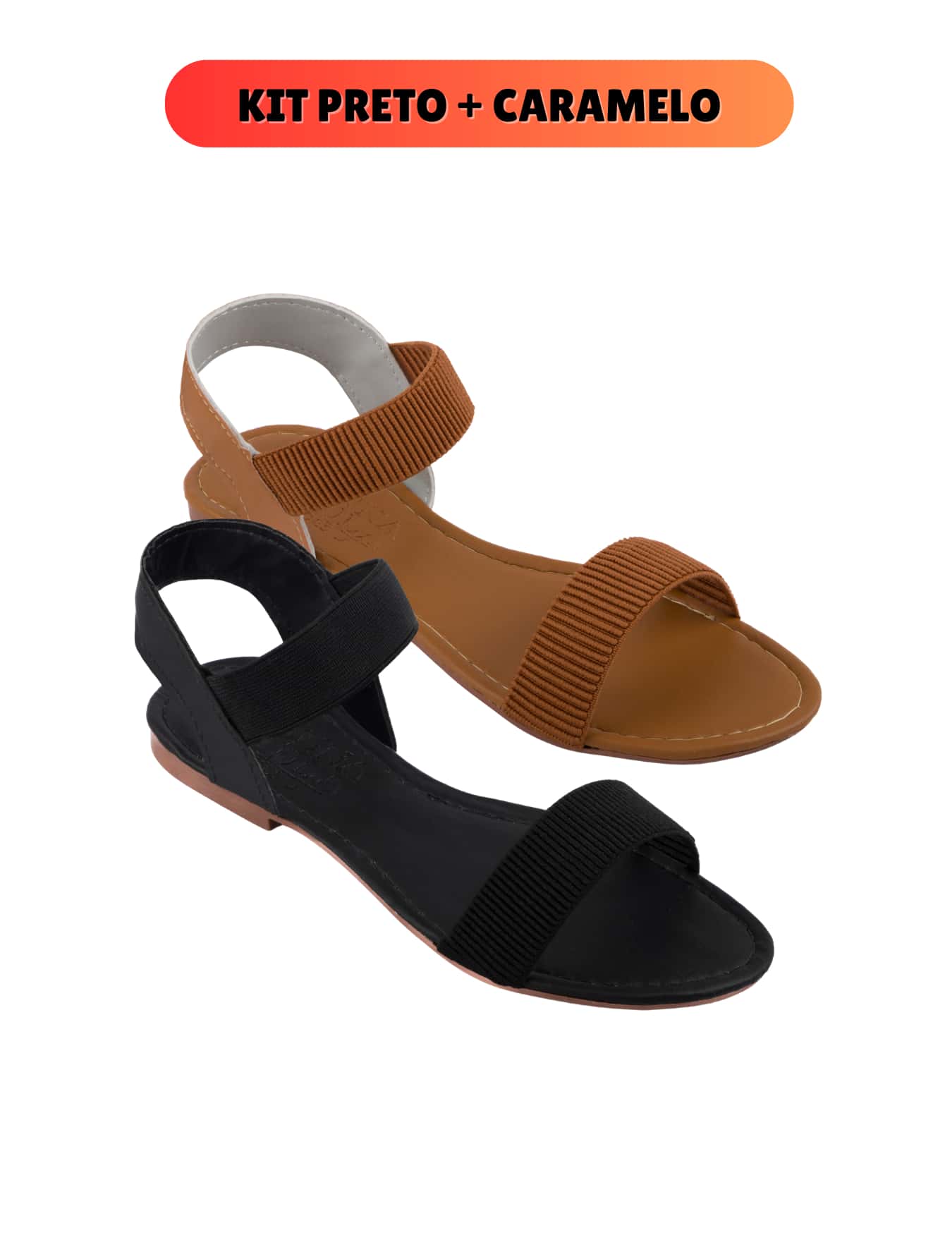 Sandália Feminina Rasteirinha Rasteira Feminina Kit 2 Pares Confortável Tiras Calcanhar Elástico Dia a Dia