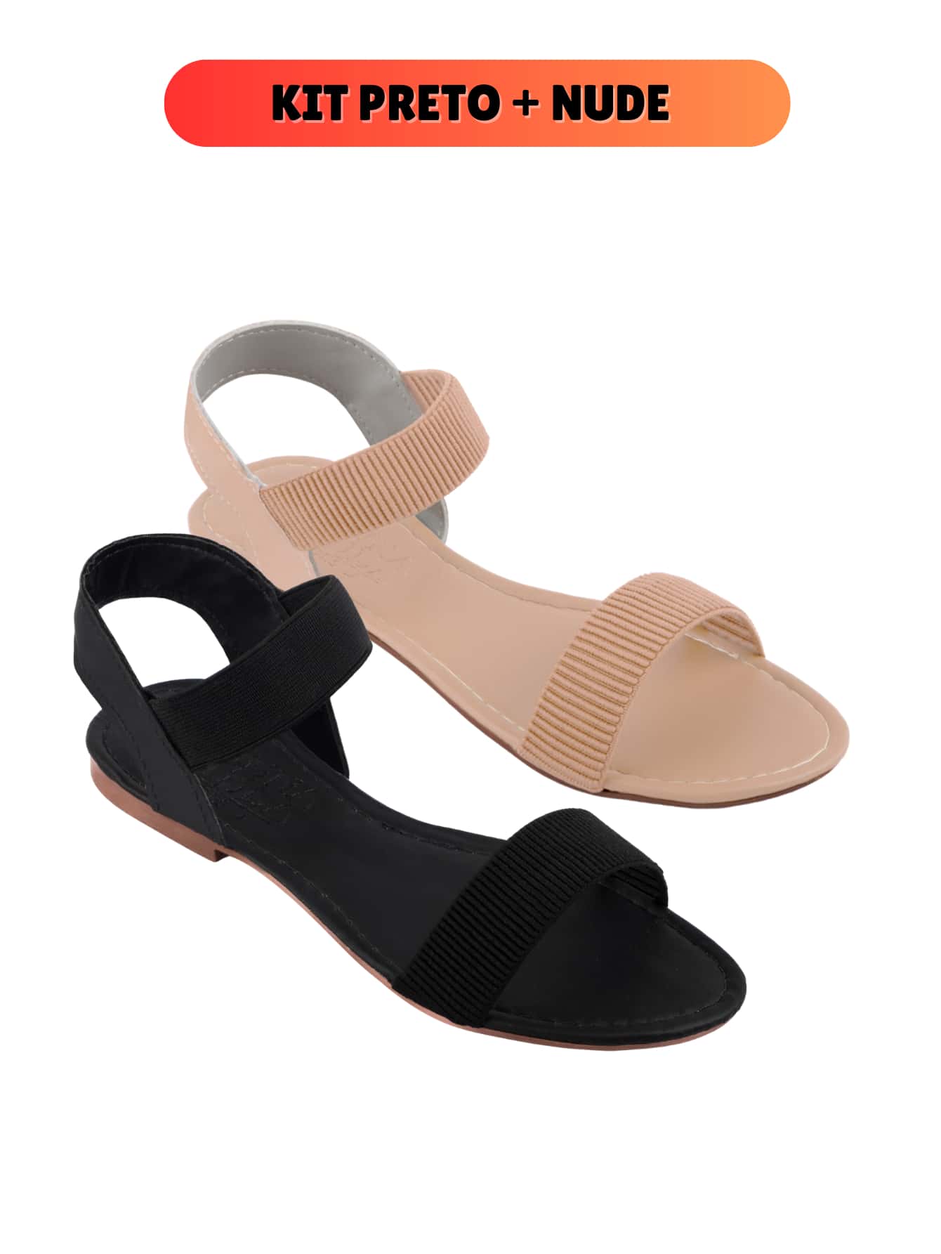 Sandália Feminina Rasteirinha Rasteira Feminina Kit 2 Pares Confortável Tiras Calcanhar Elástico Dia a Dia