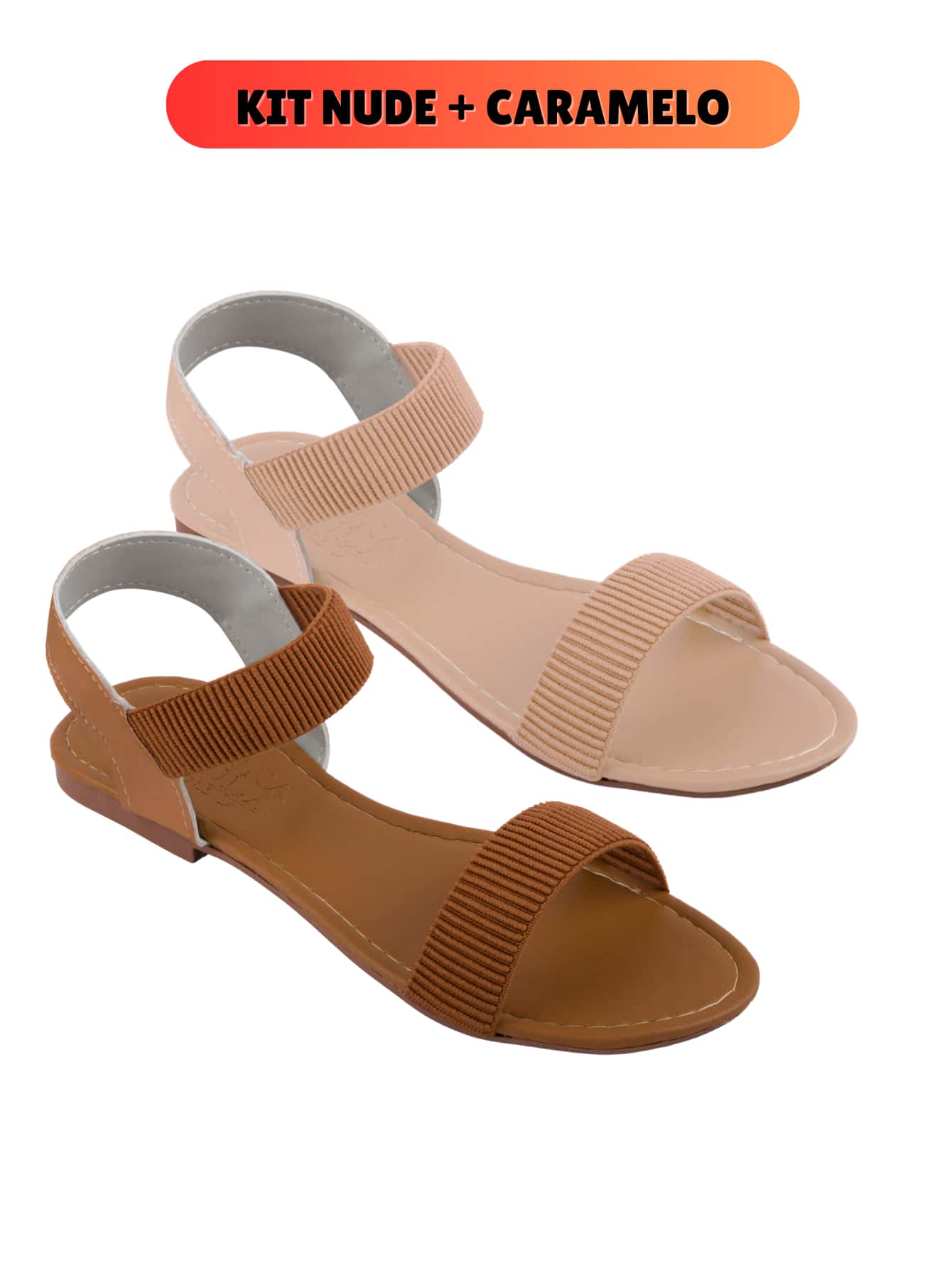 Sandália Feminina Rasteirinha Rasteira Feminina Kit 2 Pares Confortável Tiras Calcanhar Elástico Dia a Dia