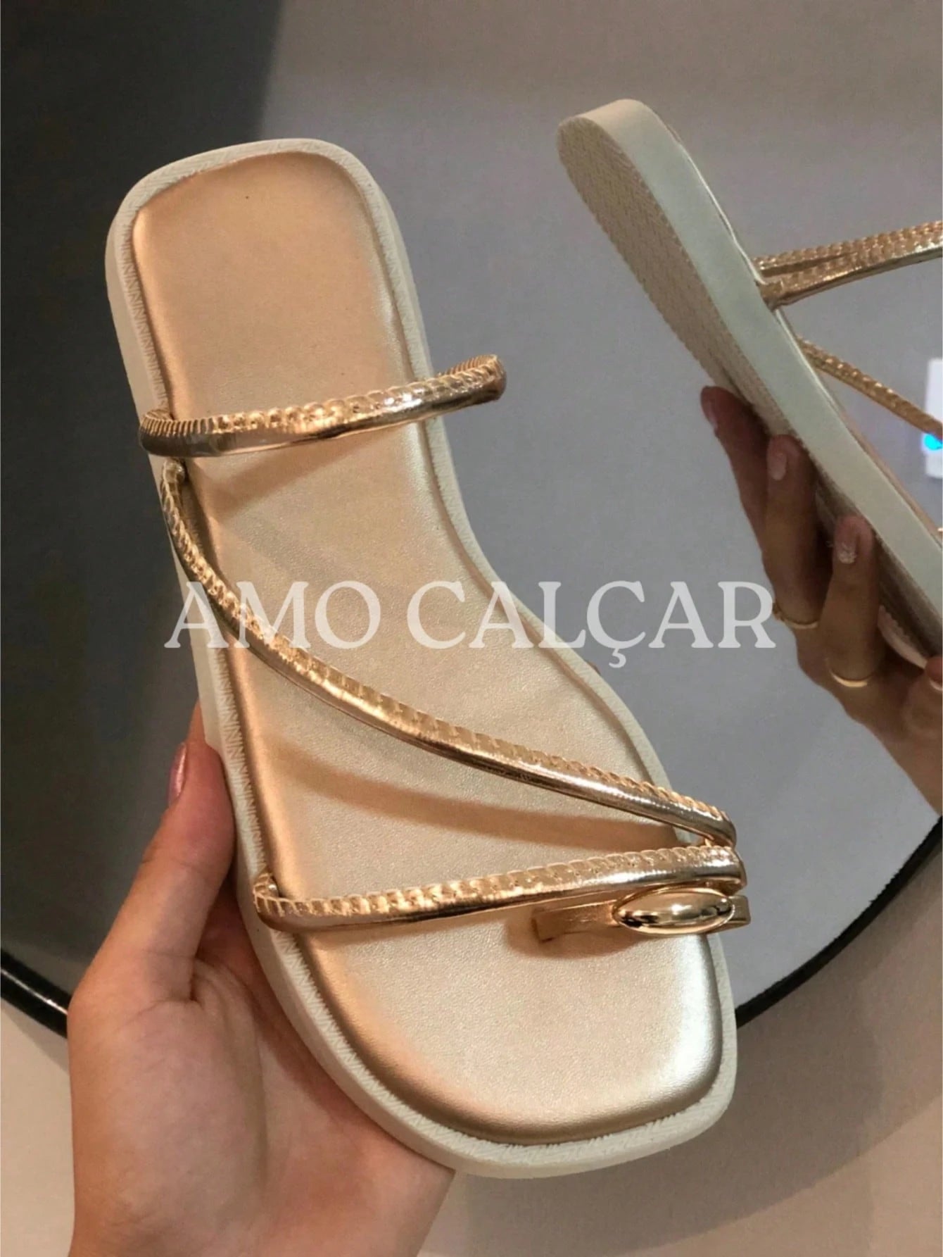 Sandália Feminina Flatform com detalhe em abs no dedinho elegante rasteirinha feminina