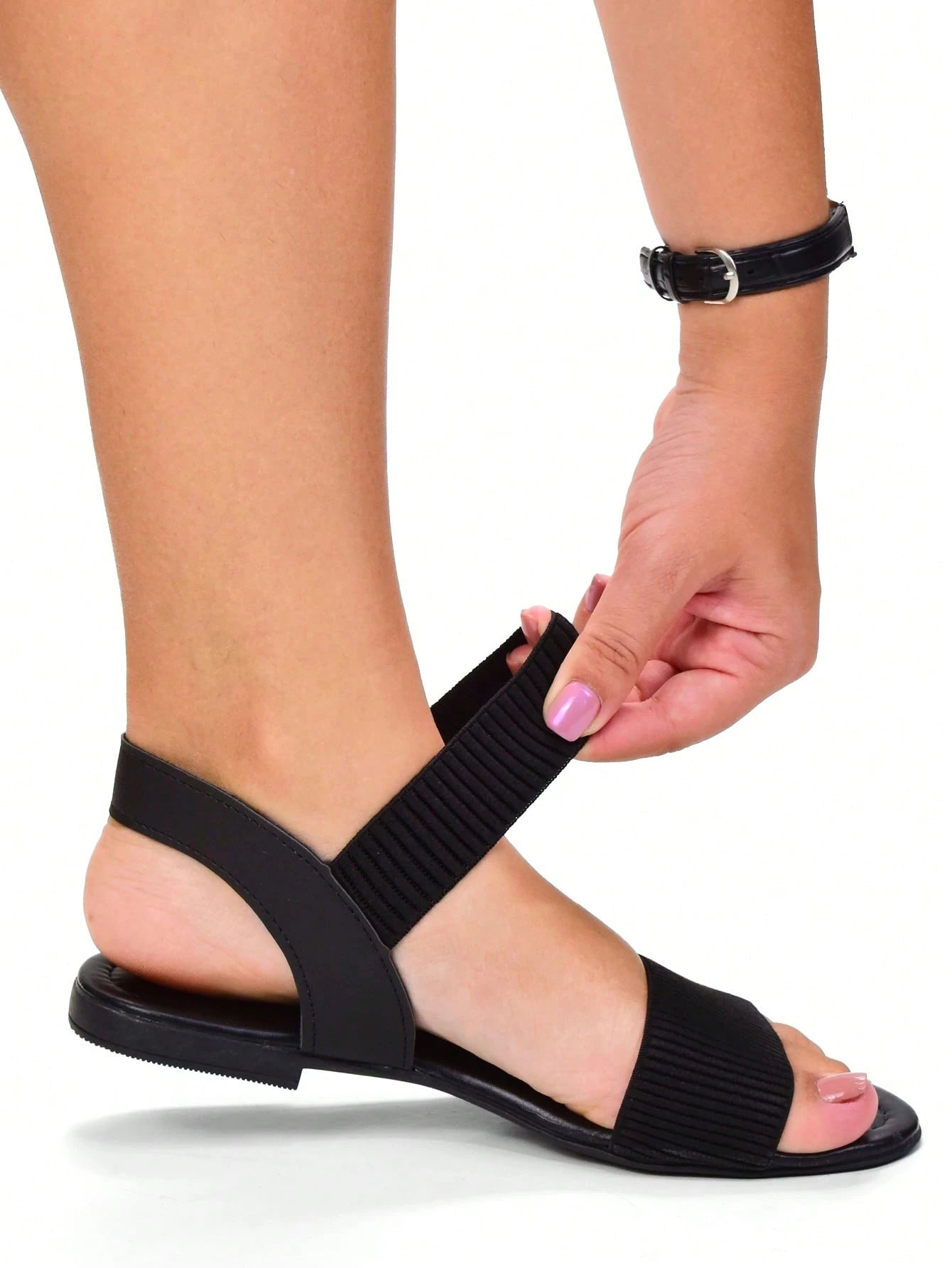 Sandália Feminina Rasteira Elástico Flat Sola Baixa Luxury