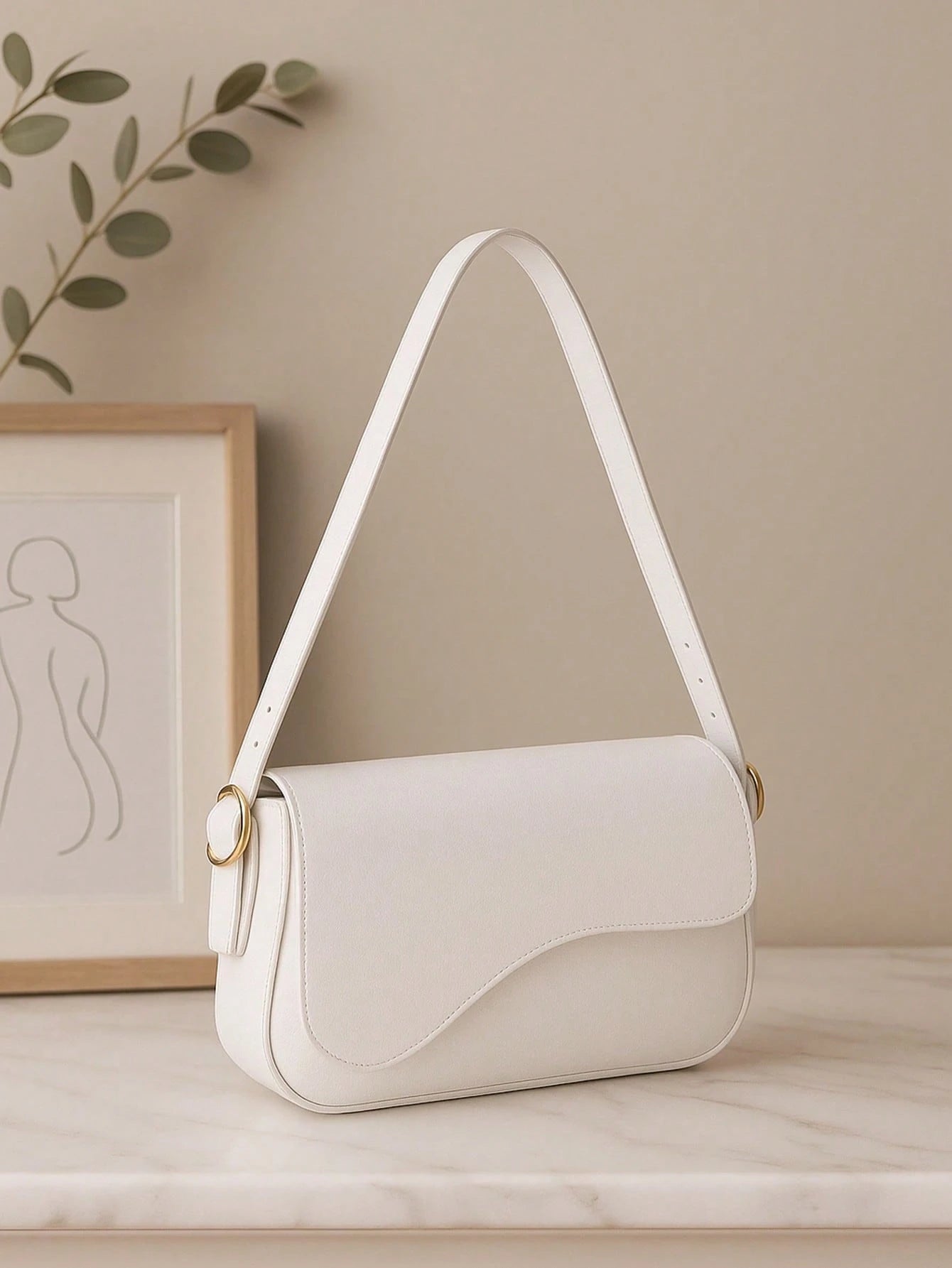 Bolsa Feminina Branca Linda Baguete Estilosa Barata