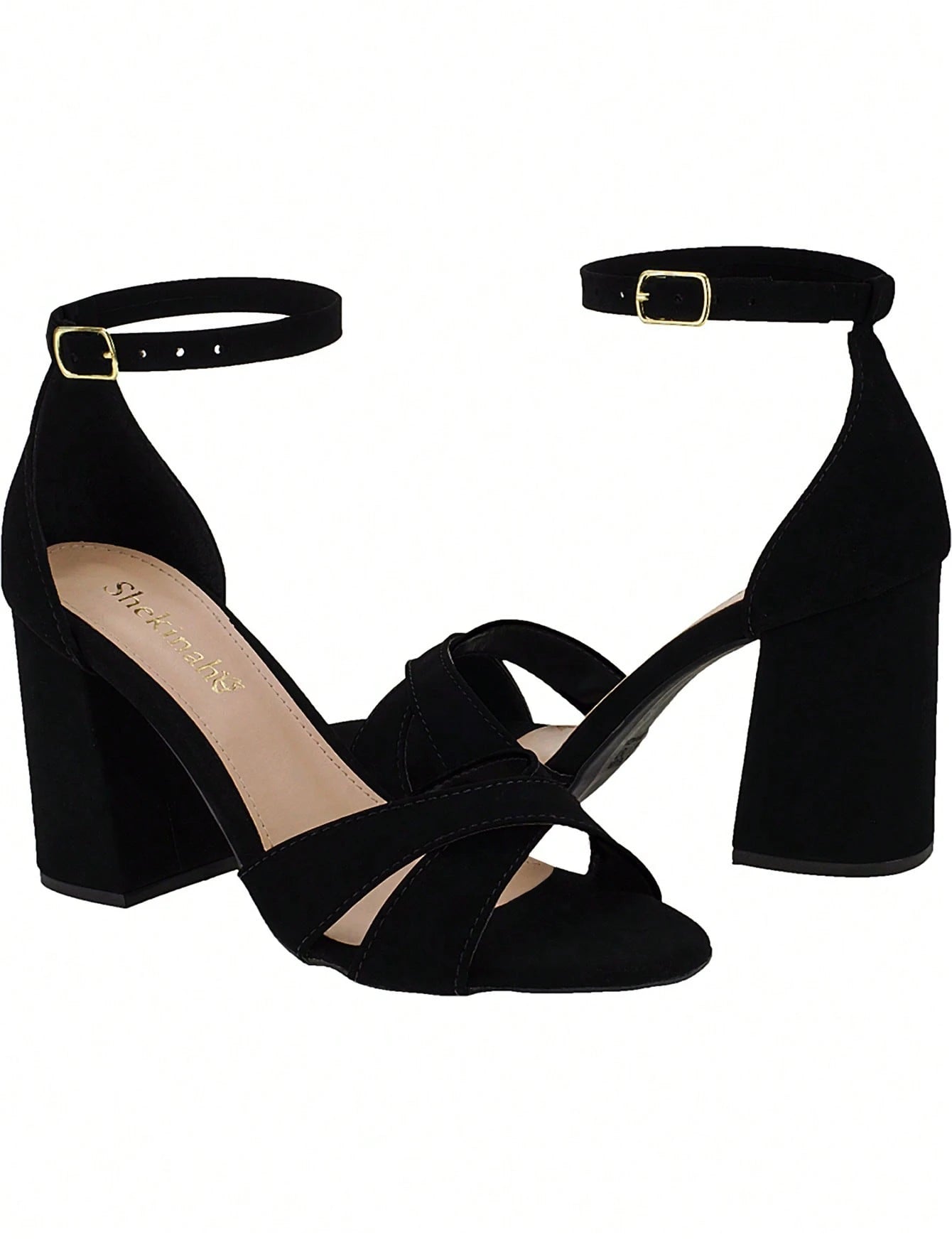 Vendedor IndicadoSandália Feminina Salto Alto Bloco Quadrado Confortável Nobuck Festa Moda Tiras Cruzadas em X Lançamento Tendencia Shekinah