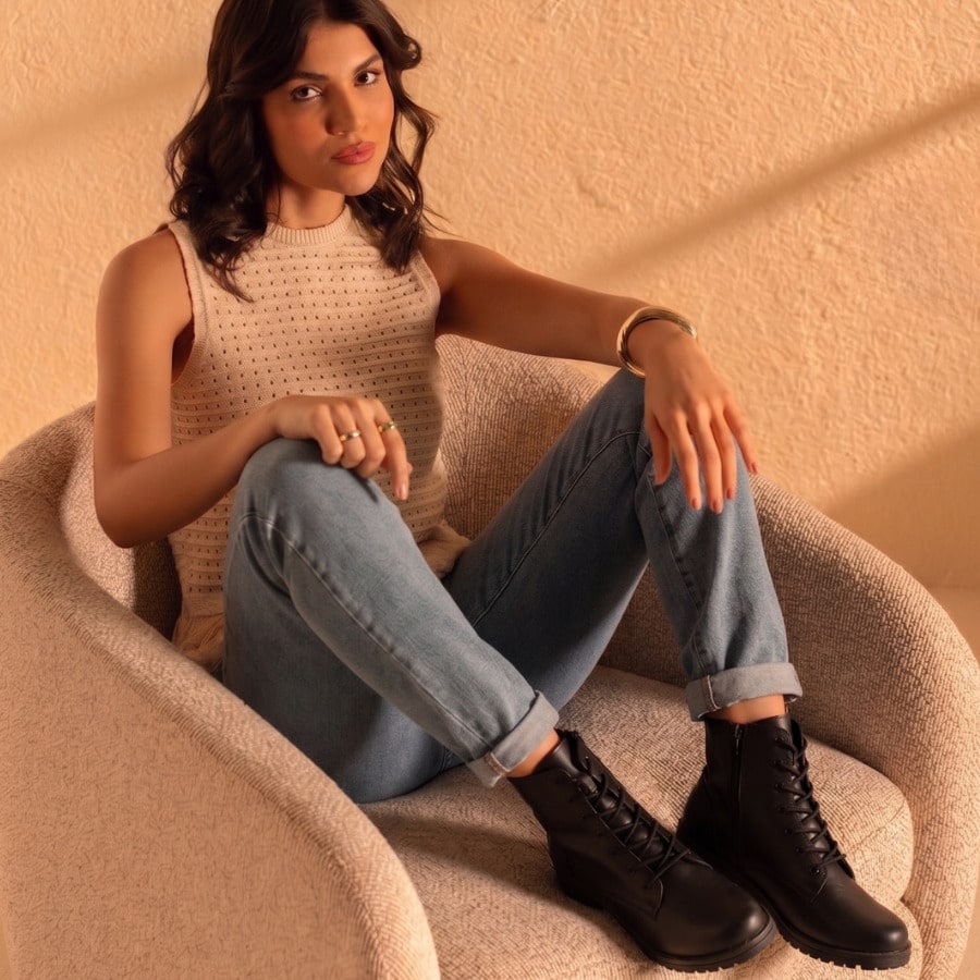 Coturno Feminino Salto Baixo Casual Confortável Macio Bota Cano Baixo com Cadarço