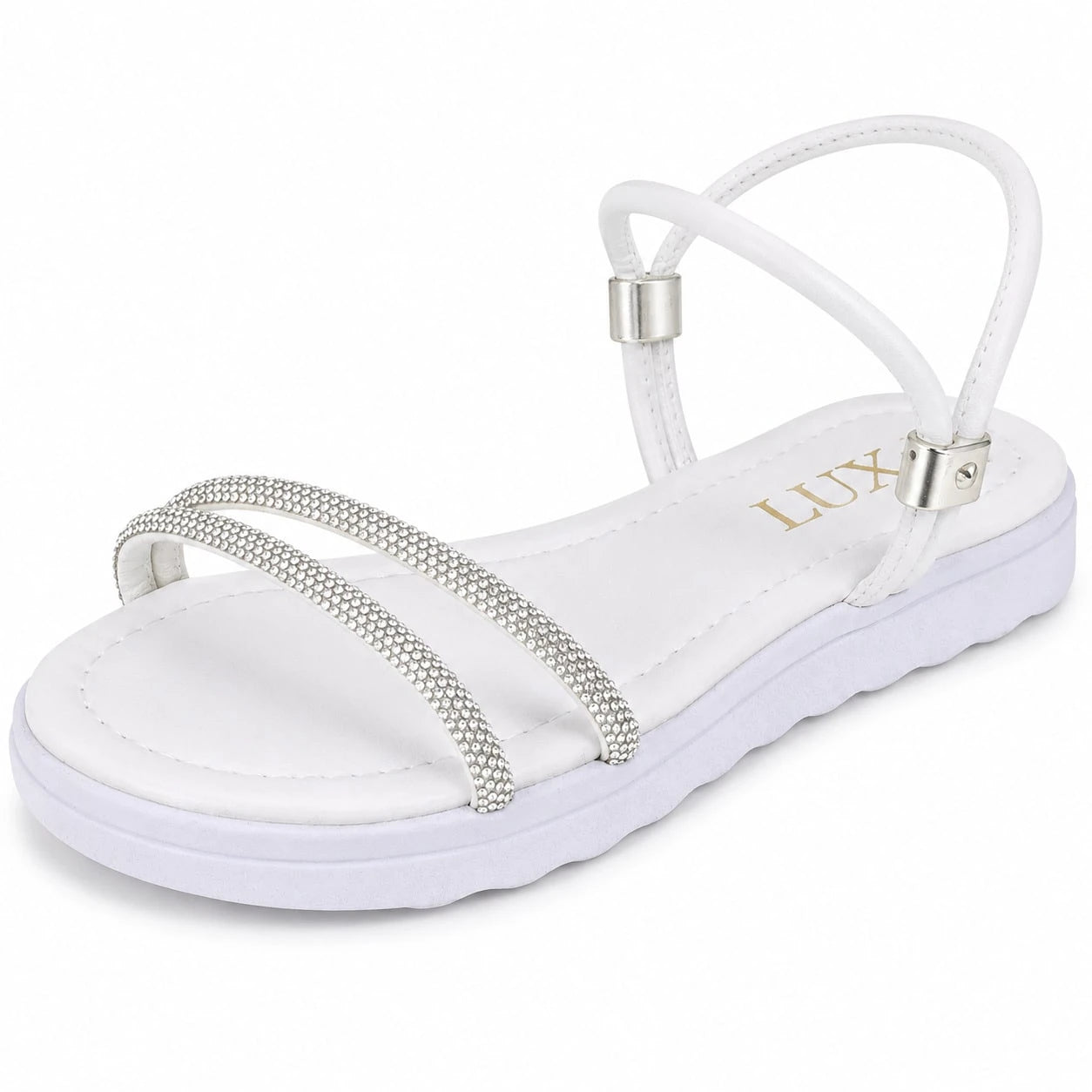 Sandália Feminina Casual Preto Branca Strass Cristal Confortável
