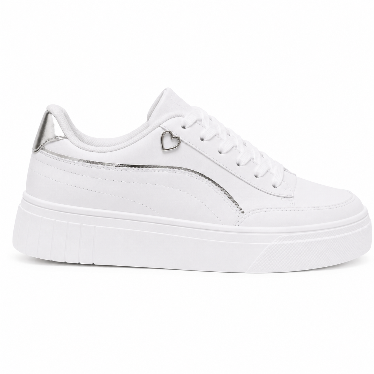 Tênis Casual Feminino Branco com Detalhes Prata e Solado Confortável